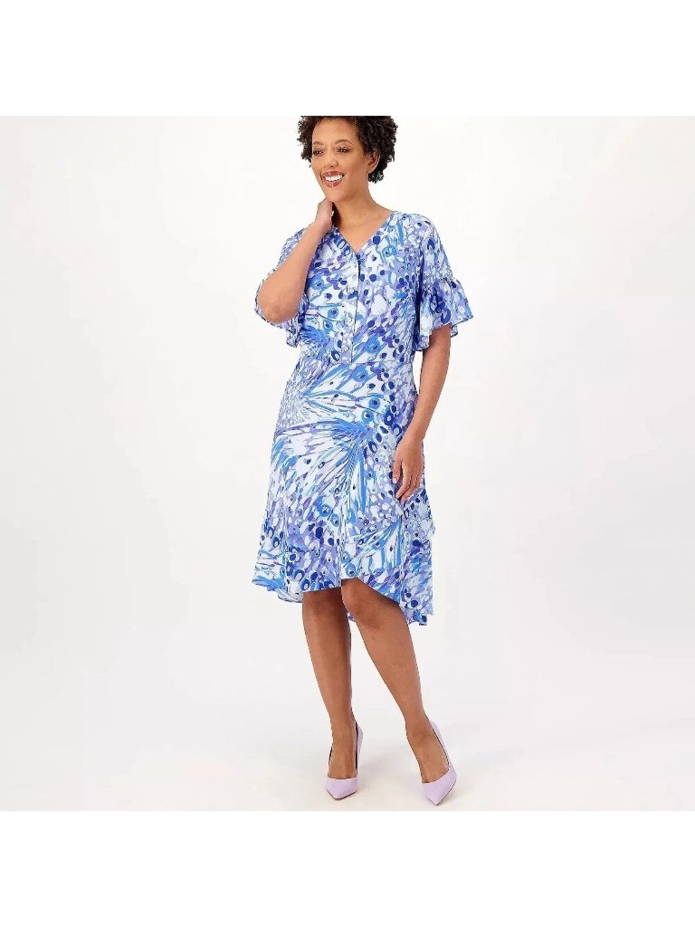 Isaac Mizrahi Live! Midi Dress XS Regular Printed Crepe Blue Abstract Bohemian